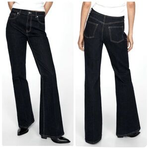 MNG Mango Flare Jeans High Rise Flared Wide Leg Dark Wash Rinse Size 6 Like New